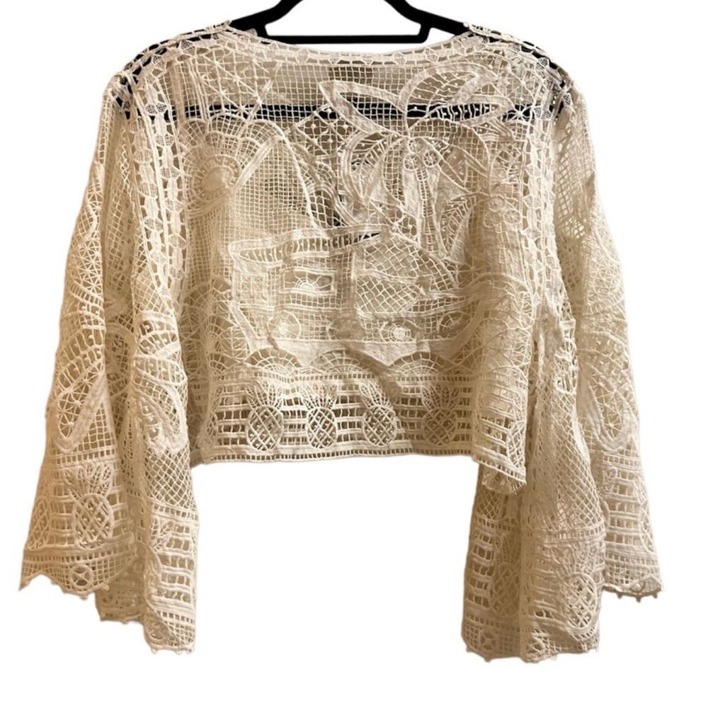 Farm Rio NWT Boho Cropped Guipure Lace Blouse Size small - Picture 12 of 14